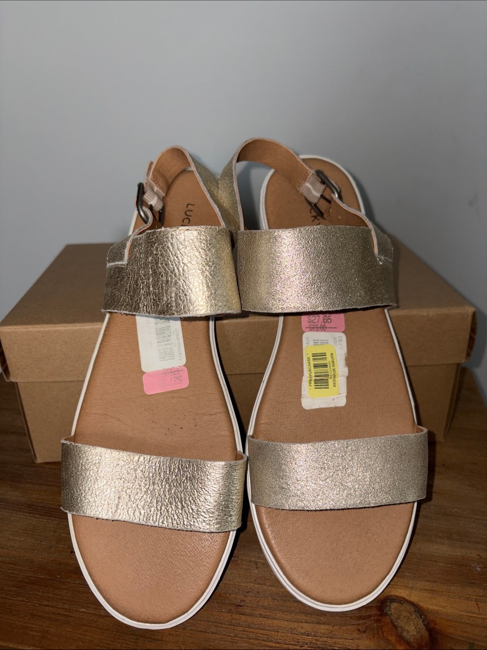 Lucky Brand women’s Metallic Gold Dual-Strap Slide Sandals 9